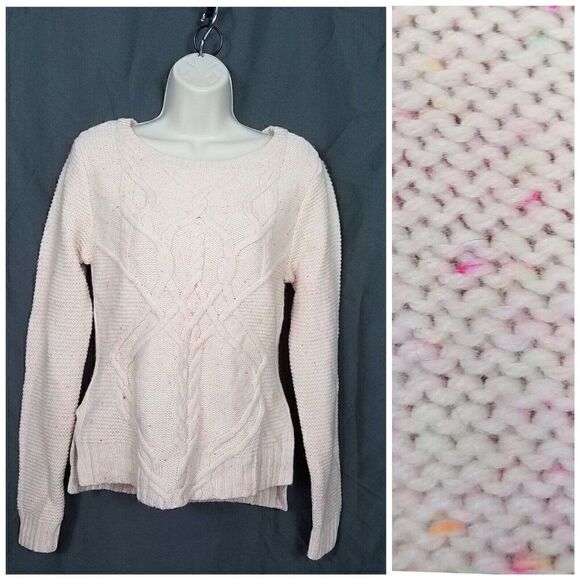 Maison Jules Medium Sweater Pullover Cream Ivory Flecked Cable Knit Crew Neck M - Picture 1 of 11